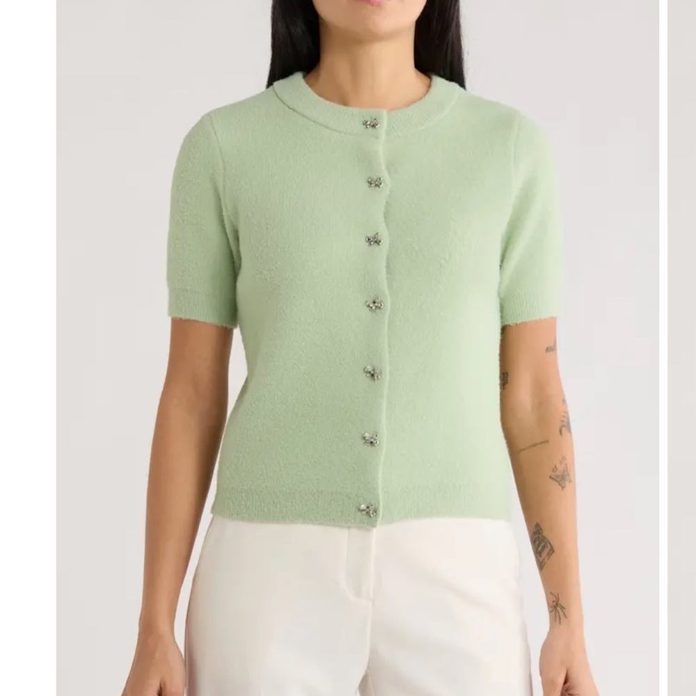 Muse Mint Green Short Sleeve Cardigan Sz M